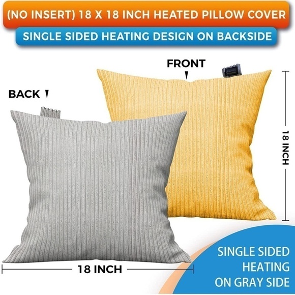 Brand New Heated Pillow Cover 18”x18” Yellow Gray Heating Pad Back Pain Relief - Picture 7 of 16